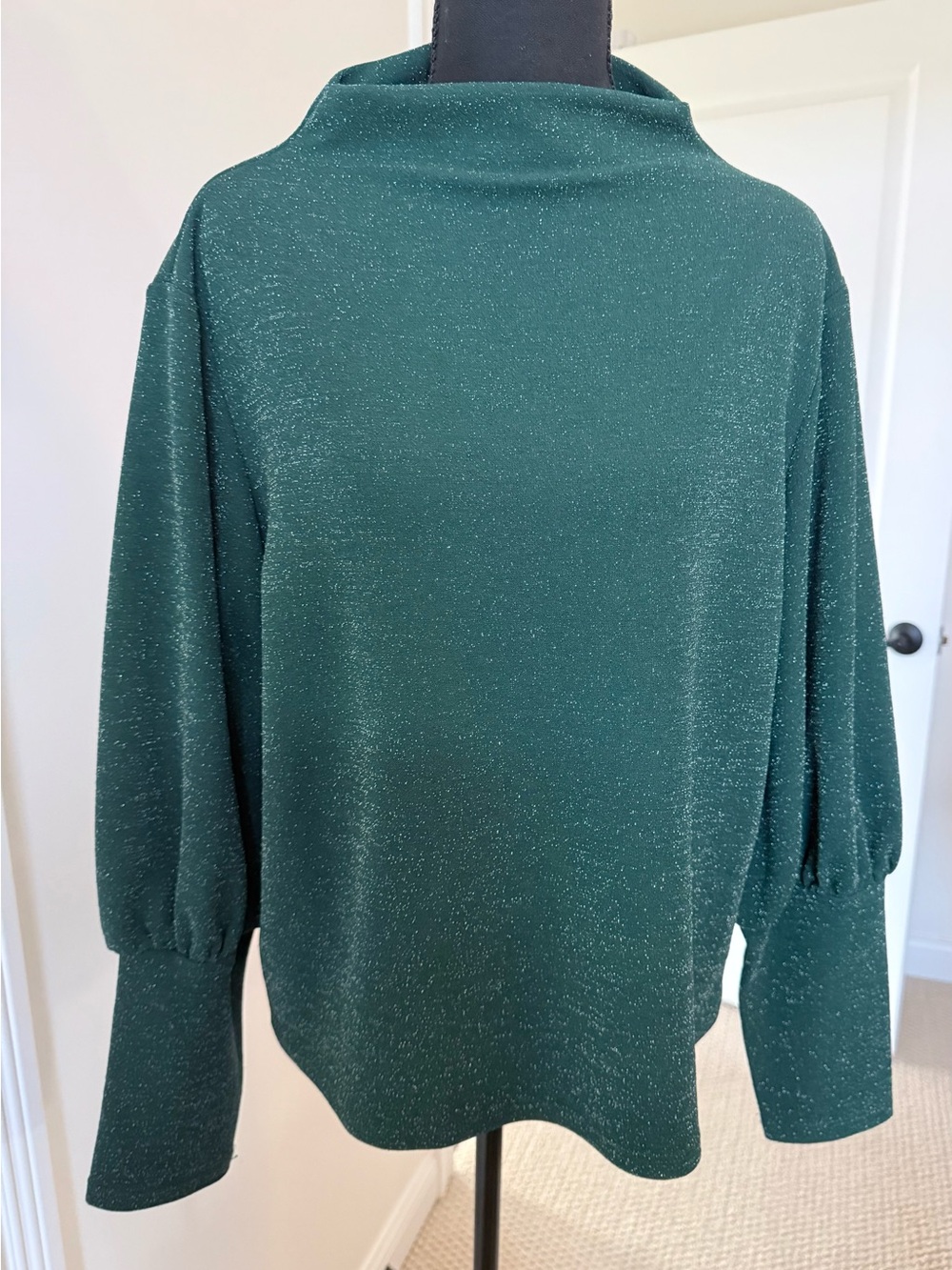 Joseph Ribkoff Dark Green Metallic Mock Neck Sweater